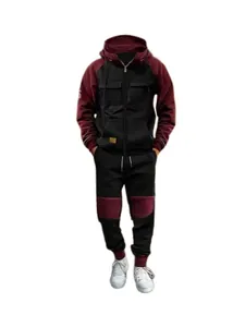 Tuta da uomo con cappuccio, blocchi di colore a contrasto e tasche cargo multitasche