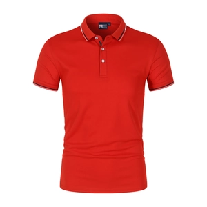 Classic red men's cotton polo shirt with striped collar and short sleeves in casual fit