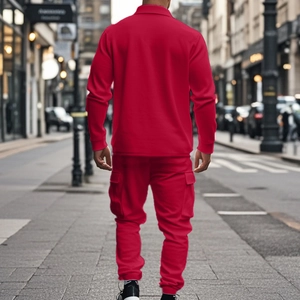 Ensemble veste polaire et pantalon tactique rouge vif pour hommes style urbain