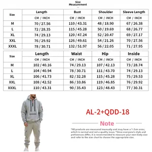 Detailed size chart for men's winter fleece tracksuit showing jacket and pants measurements