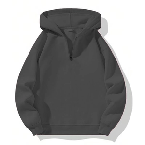 Felpa grigio scuro oversize con mezza zip, spalle scese e polsini a costine stile
