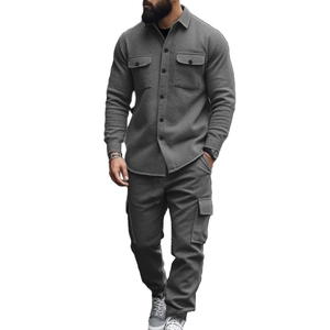 Ensemble veste tactique et pantalon cargo gris épais en polaire pour hommes