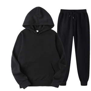 Classic men's black tracksuit set featuring a hooded sweatshirt and matching joggers