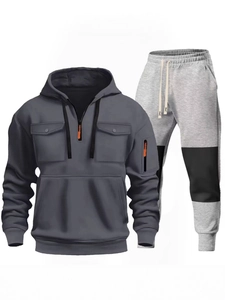 Tuta Sportiva da Uomo Casual Con Cappuccio Top E Bottom In Pile Invernale Con Cerniera Cargo Jogger