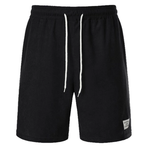 Men's summer black corduroy drawstring sports shorts with minimalist sports label
