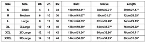 Detailed size chart for vintage hoodie with US, UK, and EU measurements from S to 3XL