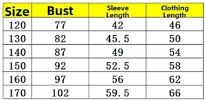 Detailed size chart for kids retro long sleeve hoodie with bust and length guide