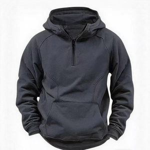 Men's Vintage Hooded Sweatshirt Quarter Zip Pullover Loose Fit Long Sleeve Hoodie With Kangaroo Pocket For Casual Outdoor