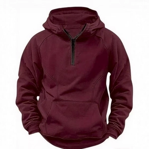 Men's vintage wine red hoodie featuring a 1/4 zip collar and kangaroo pocket style