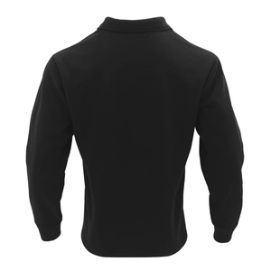 Vue arrière d'une veste tactique noire en coton lourd avec poignets côtelés et col