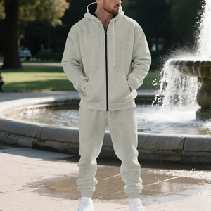Men's heavy fleece grey tracksuit featuring zip-up hoodie and matching joggers set