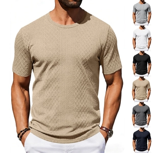 Herren Sommer T-Shirt mit Rundhalsausschnitt und geometrischer Jacquard-Struktur in Khaki