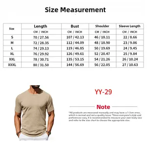 Größentabelle für Herren T-Shirt mit Textur, S bis XXXL Maße in CM und Zoll angegeben