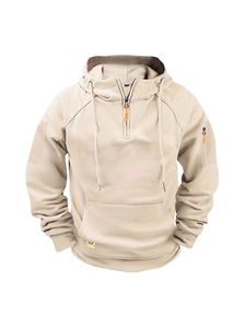 Men's sand tactical hoodie featuring half-zip collar and functional sleeve pockets