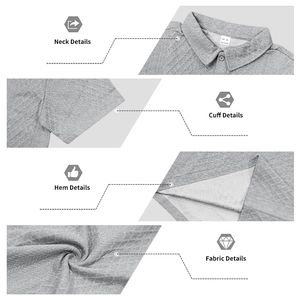 Détails du polo gris pour hommes montrant la texture jacquard et les finitions