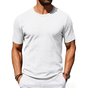 Detaillierte Nahaufnahme des weißen Jacquard-Gewebes für Herren-T-Shirts mit Rundhals