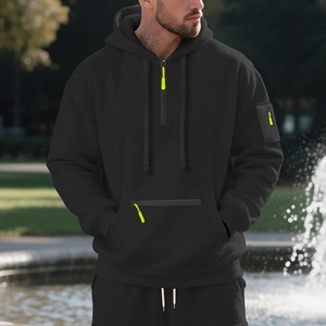 Sudadera negra para hombre con cremallera amarillo neón y bolsillo en la manga