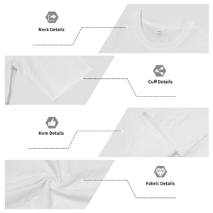 Detail view of white knit fabric with textured diamond pattern on men's t-shirt