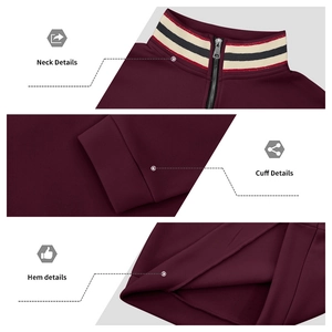 Dettagli del colletto a righe, zip in metallo e polsini della felpa sportiva bordeaux