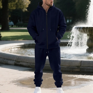 Men's navy blue fleece tracksuit with full-zip hoodie and matching drawstring joggers