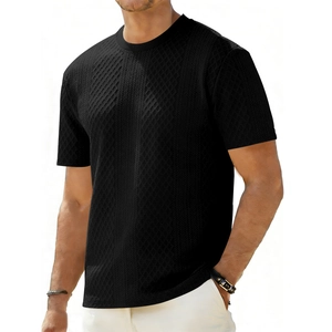 Herren T-Shirt in Schwarz mit Jacquard-Textur, Rundhalsausschnitt und hochwertigem Strick