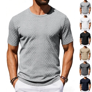 Herren Casual Jacquard Textur T-Shirt Polyester Atmungsaktiv Kurzarm Rundhalsausschnitt Sommer Mode Top Für Herren Alltag
