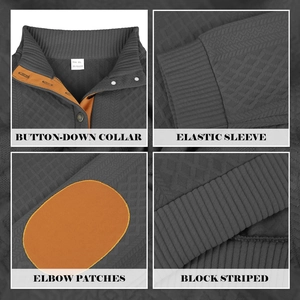 Detailansicht des Jacquard-Sweatshirts mit Henley-Kragen und Ellbogen-Patches