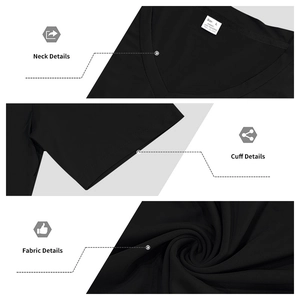 Detail view of V-neck collar, sleeve stitching and 100% polyester breathable fabric texture