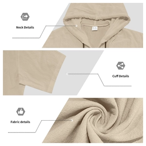 Dettagli della felpa in lino beige che mostrano cuciture, polsini e trama del tessuto