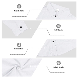 Detailed fabric view of white linen blend shirt showing neck, cuff and hem texture
