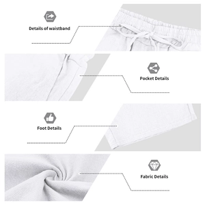 Detailed view of white linen pants featuring a drawstring waistband and textured fabric