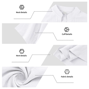 Detalles del cuello, puños y dobladillo de la camisa de lino blanco con textura macro