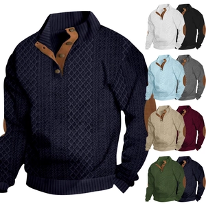 Herren Jacquard Henley Pullover mit Ellenbogen-Patches in vielen Farben erhältlich