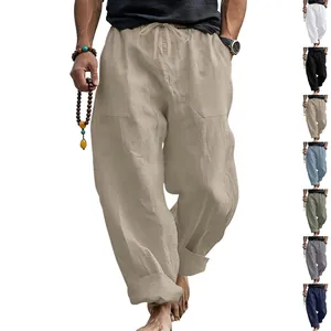 Men's loose linen vacation pants with drawstring waist and pockets in seven colors