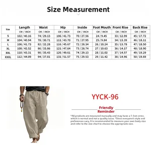 Detailed size chart with measurements for men's loose linen vacation style pants
