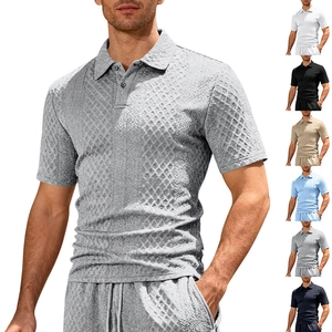 Polo da Uomo Minimalista Jacquard Manica Corta Traspirante Top in Poliestere Casual Moda Estiva Colletto a Revers