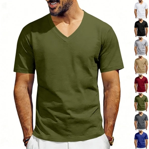 Summer men's V-neck breathable slim fit T-shirt available in eight various solid colors