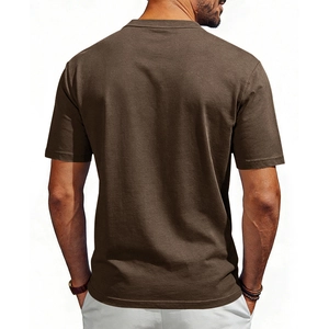 Rear view of a dark brown men's heavy cotton crew neck t-shirt with clean minimalist cut