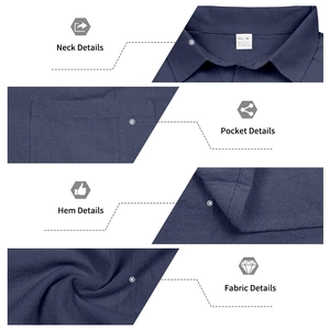 Detail view of linen blend shirt featuring collar design, chest pocket, and fabric texture