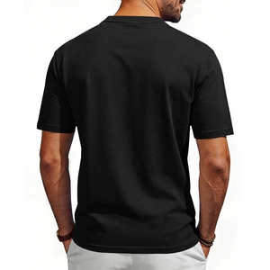 Back view of a classic black minimalist t-shirt with premium smooth cotton fabric texture