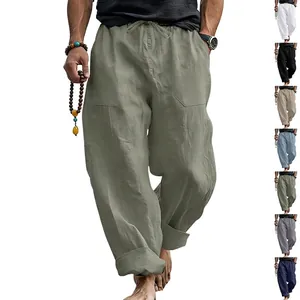 Men's loose linen pants with drawstring waist and large pockets in seven versatile colors