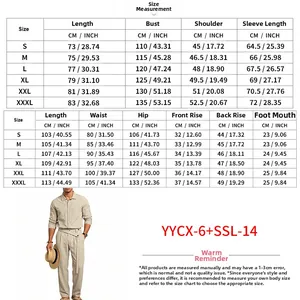 Tableau des tailles détaillé pour ensemble chemise et pantalon en lin pour hommes