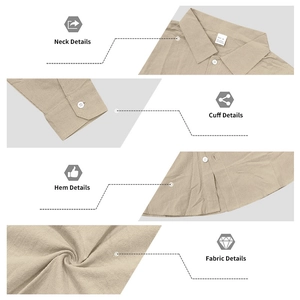 Détails de la chemise en lin kaki avec col rabattu et poignets boutonnés