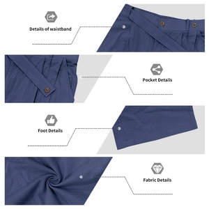 Vues détaillées du pantalon en lin pour homme montrant la taille, poches et le tissu