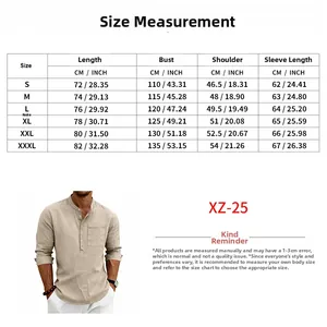 Tabella taglie dettagliata per camicia henley in lino uomo con misure torace e maniche