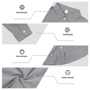 Détails du col, des poignets et du tissu texturé d'une chemise grise en lin pour hommes