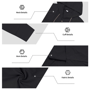 Détails de l'encolure à capuche, des poignets, de l'ourlet et de la texture en lin noir