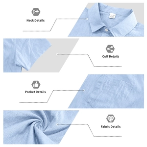 Detalle de camisa azul de algodón mostrando la solapa, el bolsillo y las mangas