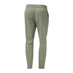 Detailed back view of men's tapered trousers showing rear pocket and cuff details