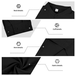 Dettagli della camicia henley da uomo in lino nero con colletto, polsini e trama tessuto